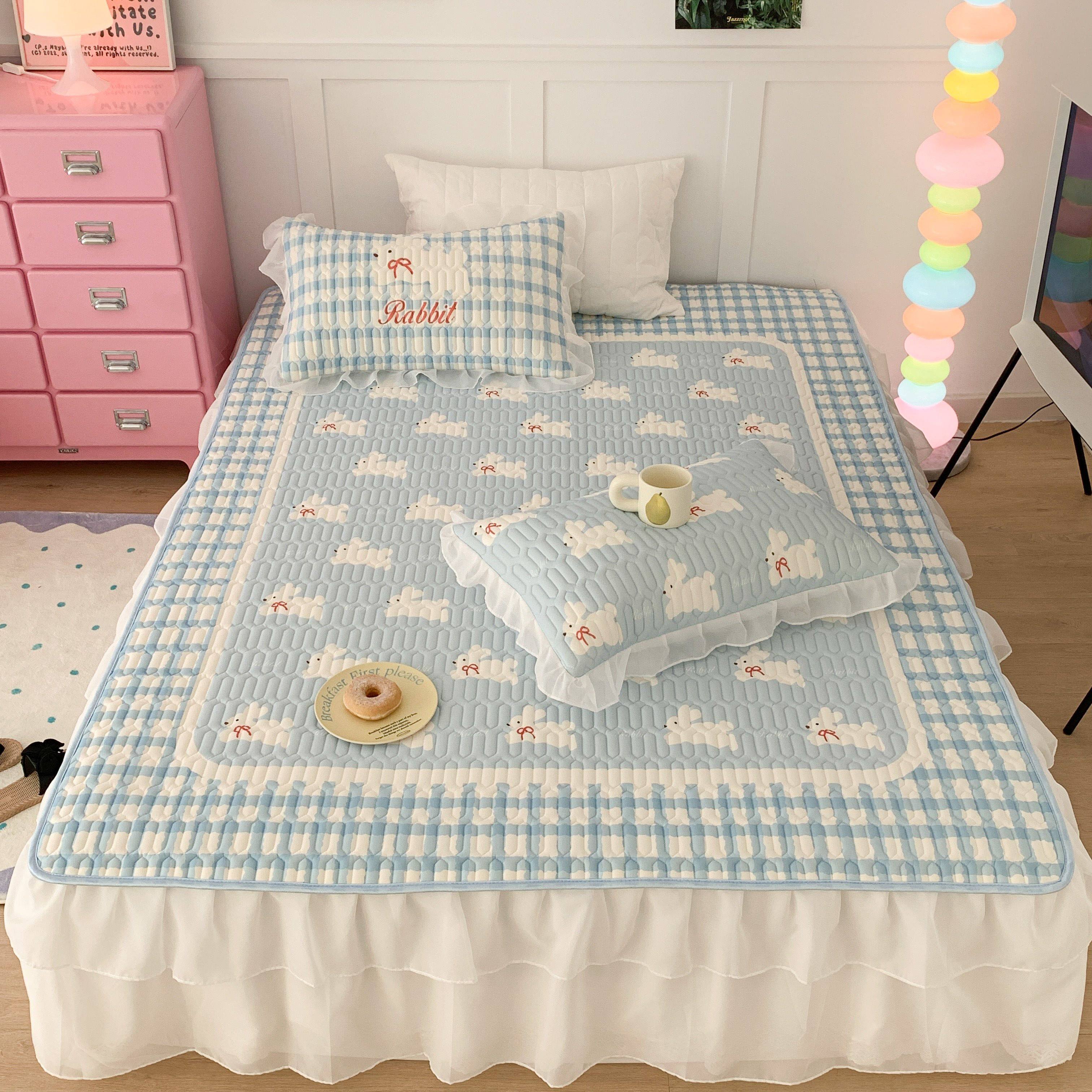 ins床裙款乳胶凉席亲肤加厚母婴级三件套冰丝席可机洗空调席软席,淘宝优惠券,粉丝福利购,淘宝优惠卷