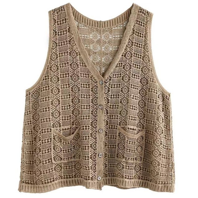 Summer Hollow Knitted Vest ວັນນະຄະດີ Retro