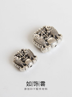 925银双鱼戏莲背云珠串手串配饰
