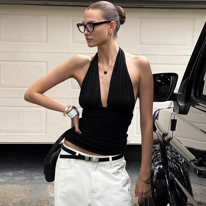 gusty高街御姐风深V挂脖绑带上衣女ins辣妹气质收腰露背吊带T恤潮,淘宝优惠券,粉丝福利购,淘宝优惠卷