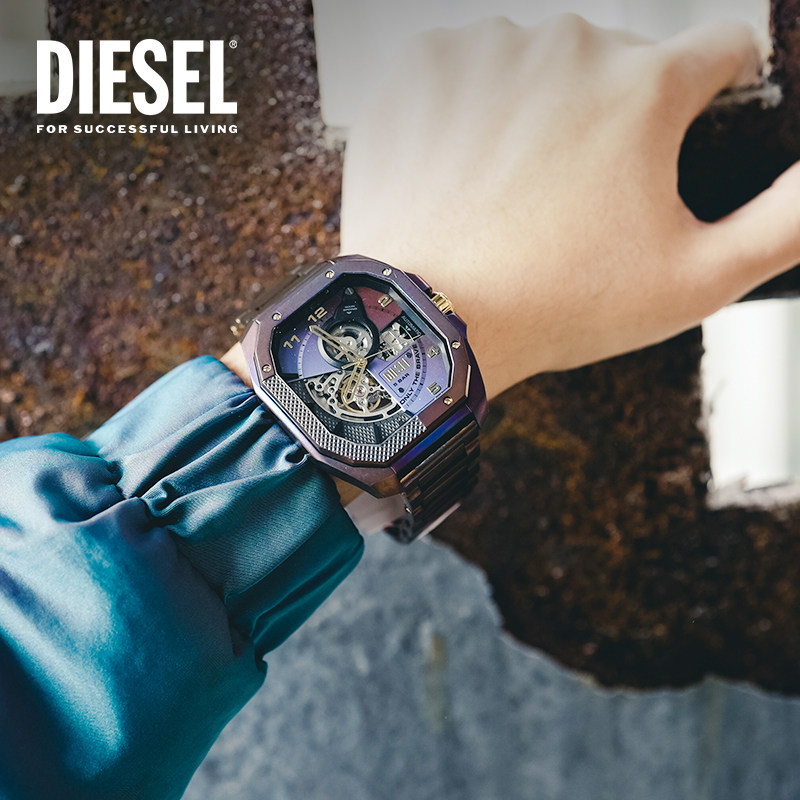 diesel男新款方形黑色时尚盘机械表 diesel手表欧美腕表