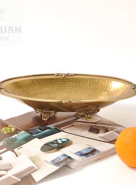 进口黄铜手工雕花水果盘欧式轻奢家用装饰果盘新古典金属茶几摆件