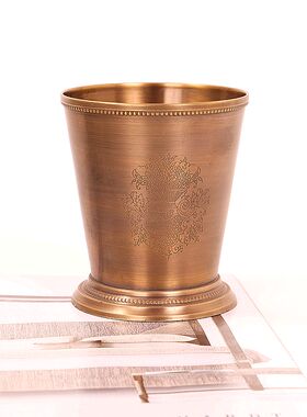 进口美式复古雕花黄铜小花瓶轻奢家用客厅摆件干花笔筒花器工艺品