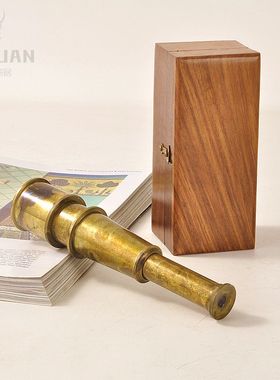 欧洲进口复古做旧大航海时代黄铜纯铜单筒伸缩望远镜书房摆件礼品