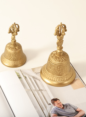 印度进口黄铜手摇铃铃铛摆件