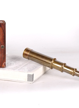 进口黄铜单筒手持可伸缩望远镜欧式古典美式办公室会所样板间摆设