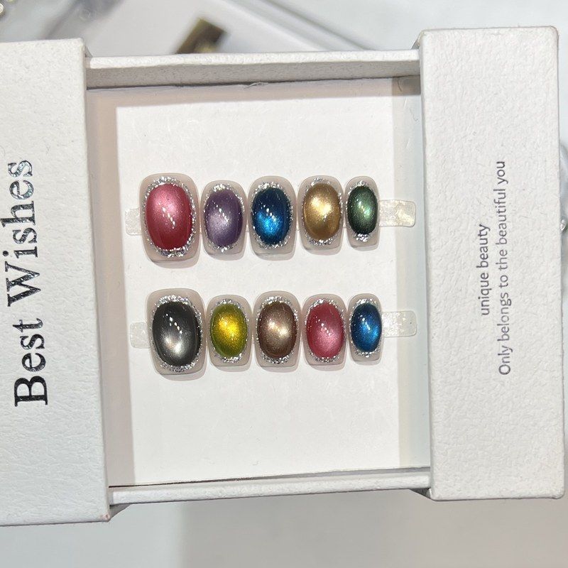 甜心小精灵七彩魔豆可爱ins风穿戴甲甲片立体玻璃珠猫眼手工美甲 - 图2