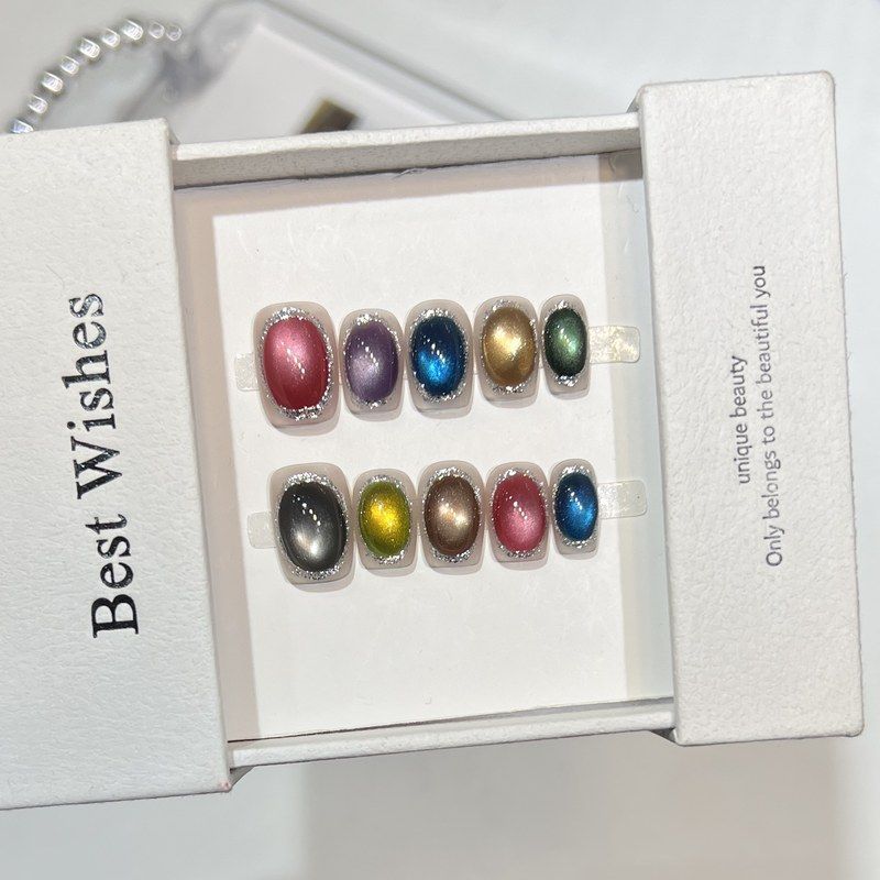 甜心小精灵七彩魔豆可爱ins风穿戴甲甲片立体玻璃珠猫眼手工美甲 - 图0