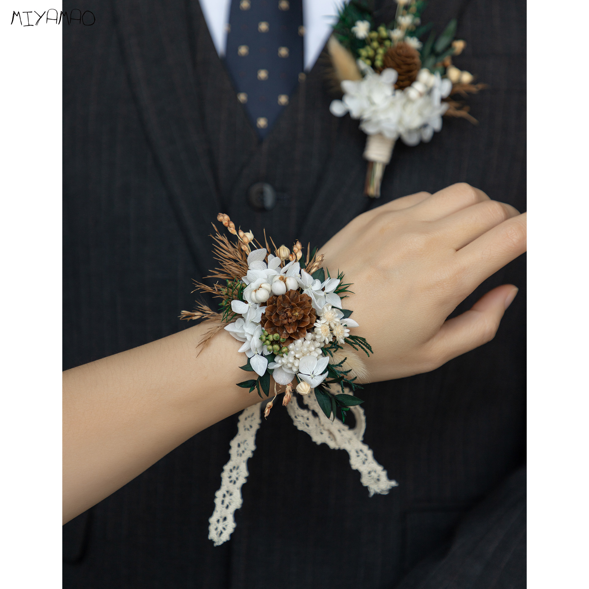 松果白绿色户外婚礼新郎伴郎结婚胸花新娘伴娘手腕花森系真花襟花,淘宝优惠券,粉丝福利购,淘宝优惠卷