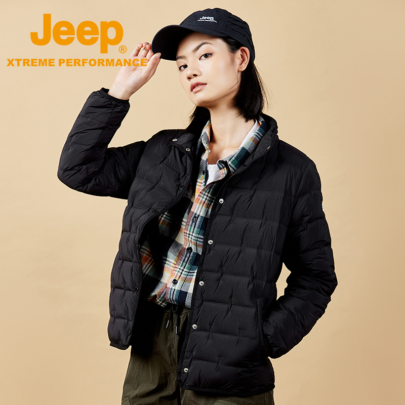Jeep吉普2022新款立领羽绒服女户外防水保暖鸭绒外套短款羽绒衣 - 图1