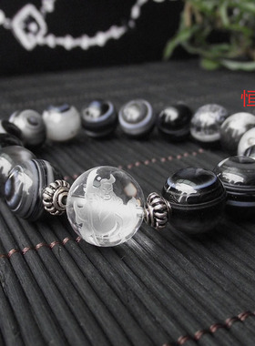 天然关公天眼石玛瑙水晶男女手链