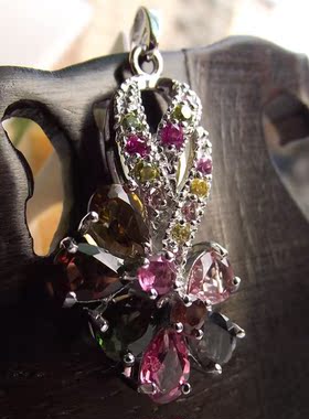 碧玺纯银镶嵌天然高档挂件项链坠