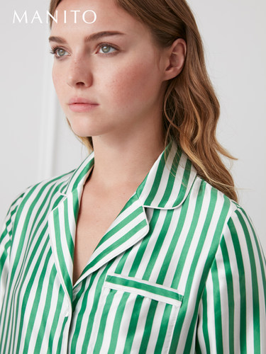 MANITO/曼尼陀真丝睡衣女条纹长袖套时尚桑蚕丝家居服Stripe - 图3