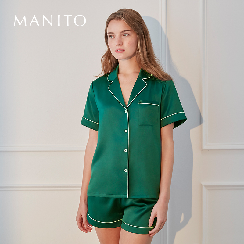 MANITO/曼尼陀Authentic真丝短袖短裤套装桑蚕丝家居服春夏季