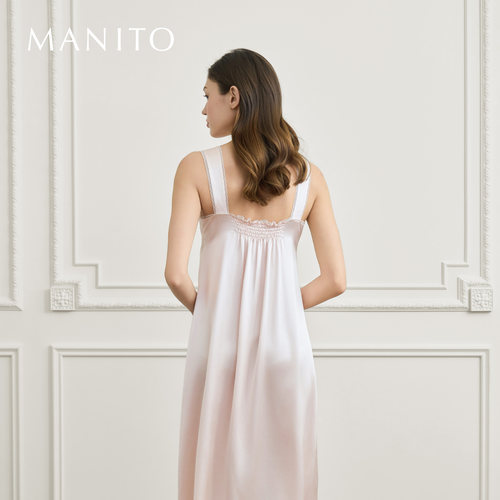 MANITO/曼尼陀Windy 女士桑蚕丝吊带连衣裙亲肤蕾丝睡裙 - 图3