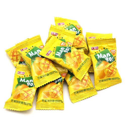 汇福园芒果味果汁软糖500g1斤/70颗结婚喜糖水果休闲零食剥皮糖果 - 图1