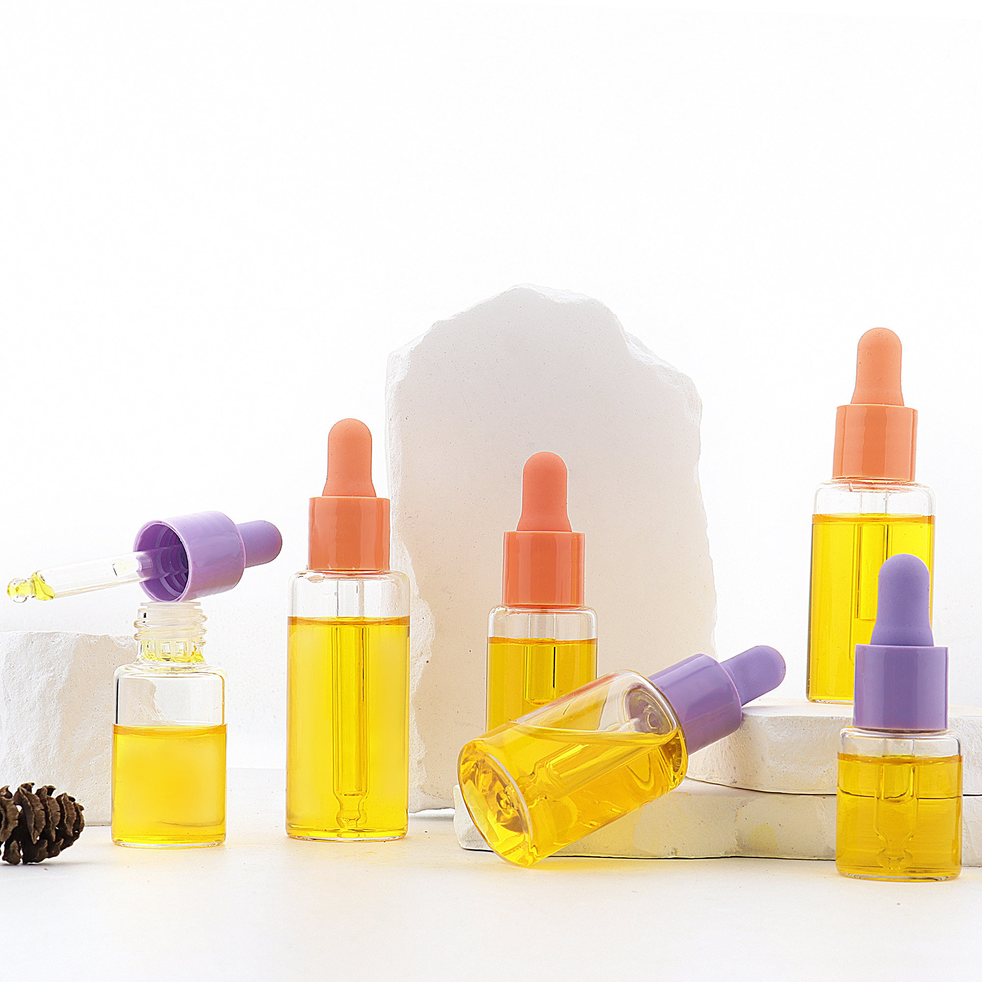 HOPECK橘紫胶帽滴管盖透明管制玻璃瓶18牙10-30ml粉底液精油瓶,淘宝优惠券,粉丝福利购,淘宝优惠卷