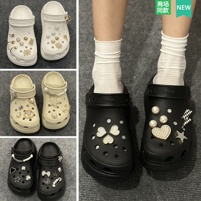 New CROCS Girls' Cave Shoes Metal Diamond Series Disassembly Shoe Accessories Cave Hole Shoes Flower