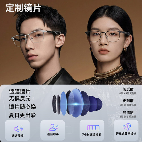 纯钛半框智能蓝牙眼镜听歌打电话无线耳机配近视老花镜片大框男款 - 图1