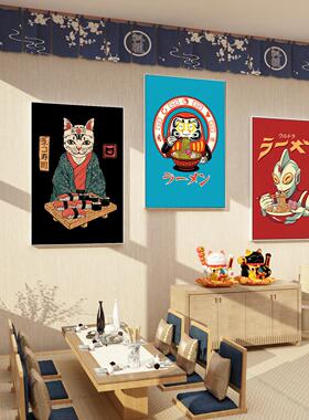 日式挂画招财猫拉面馆日本饭厅装饰画寿司店墙面浮世绘章鱼壁画