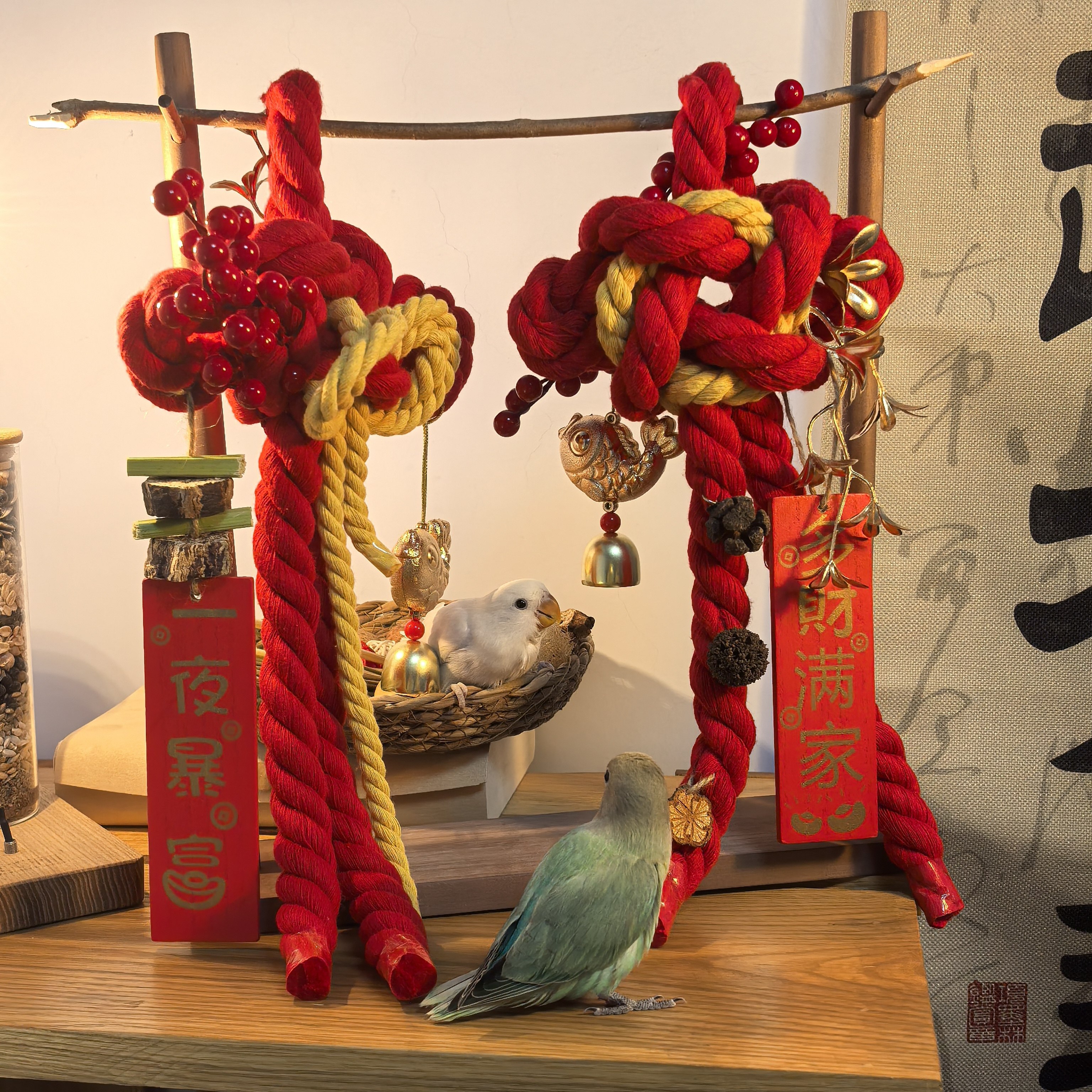 鹦鹉  新年挂件2026蛇年挂件春节元旦装饰用品万字结门把手挂件,淘宝优惠券,粉丝福利购,淘宝优惠卷