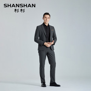 SHANSHAN杉杉西服套装男士春季条纹结婚礼服正装商务休闲西装男