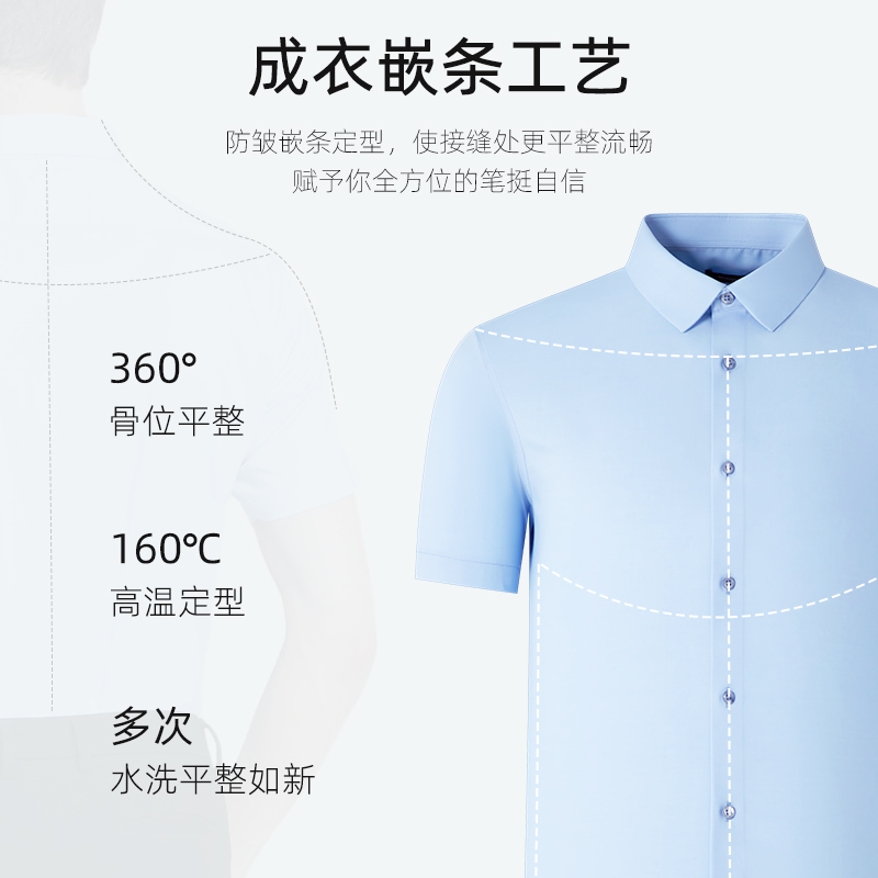 【莫代尔】SHANSHAN杉杉短袖衬衫男商务纯色正装夏季上班工作衬衣 - 图1