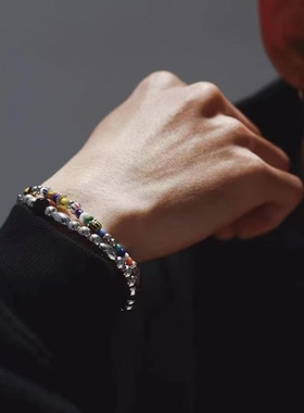 工装飞行员 原创手工复古日本进口小众百搭925银日系串珠彩虹手链