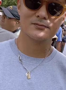 工装飞行员 余文乐LARRY SMITH复古925纯银水滴银饼鱼钩吊坠项链