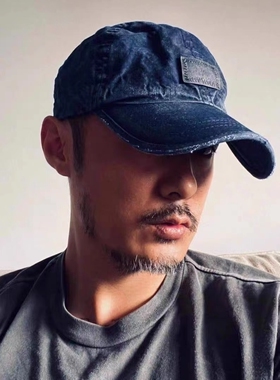 水洗皮牌做旧六片帽鸭舌帽男