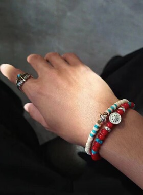 工装飞行员 日系复古百搭原创手工菊花扣琉璃珠松石手链手串男女