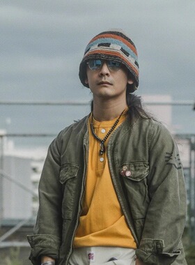 工装飞行员 VISVIM MEDA CROCHET KNIT HAT (N.D.)拼色拼接针织帽