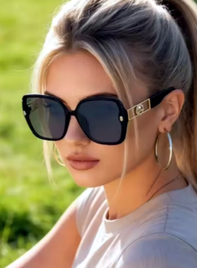 欧美复古不规则多边大框米钉墨镜