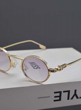 欧美复古金属朋克风椭圆形太阳镜