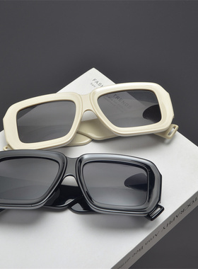 防紫外线方形复古男女凹造型墨镜