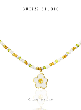 串珠花朵短款锁骨链项链