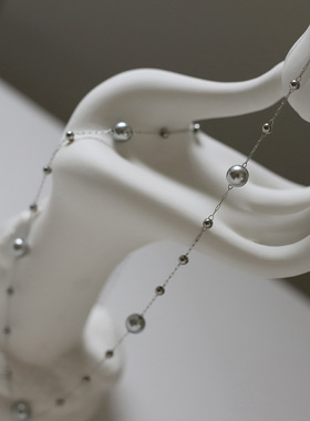 满天星小众Y字珍珠项链真多麻