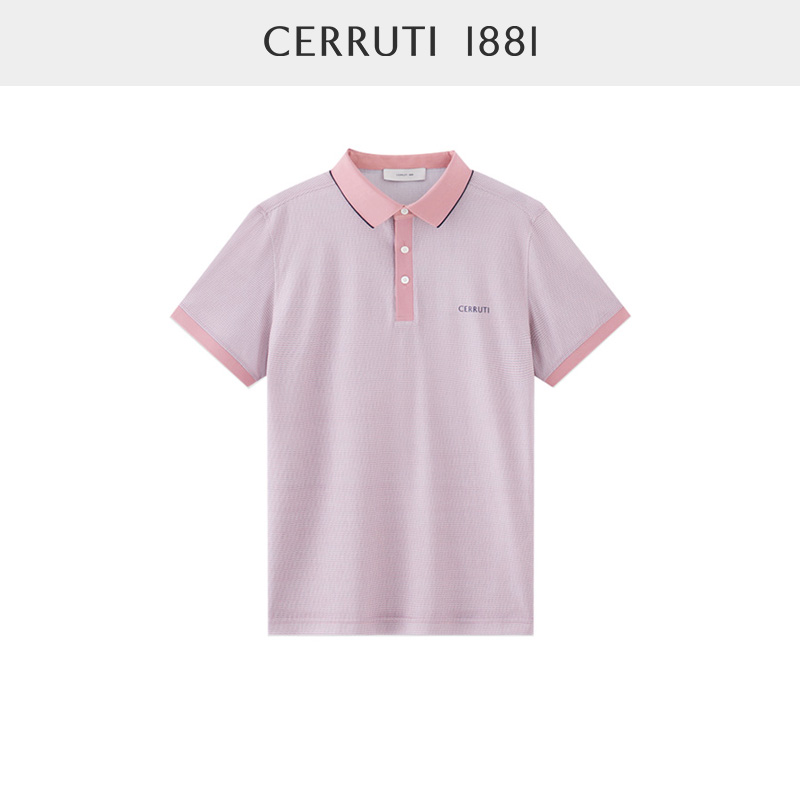 CERRUTI 1881男装夏季商务休闲棉桑蚕丝复古条纹POLO衫C45H9EI091 - 图0