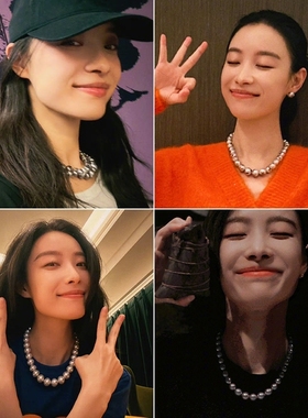 真多麻银灰色施家珍珠项链女新款