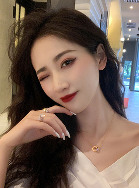 项链女玫瑰金彩金双环锁骨