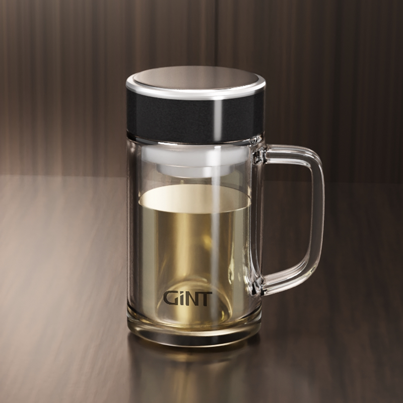 嘉特双层玻璃杯带把办公室水杯便携男透明过滤茶水分离泡茶杯子