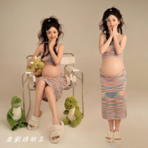 Pregnant woman photo costumes photosurrogacy Photopregnancy Big belly Write a real knit dragon year baby pregnant woman photo clothes at home