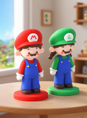 大胡子红帽子男孩女孩潮玩摆件