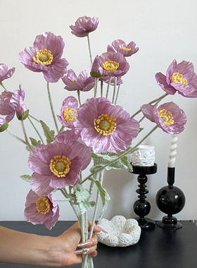ins冰岛粉紫虞美人假花植绒轻奢桌摆花瓶花束装饰花摆设拍照道具