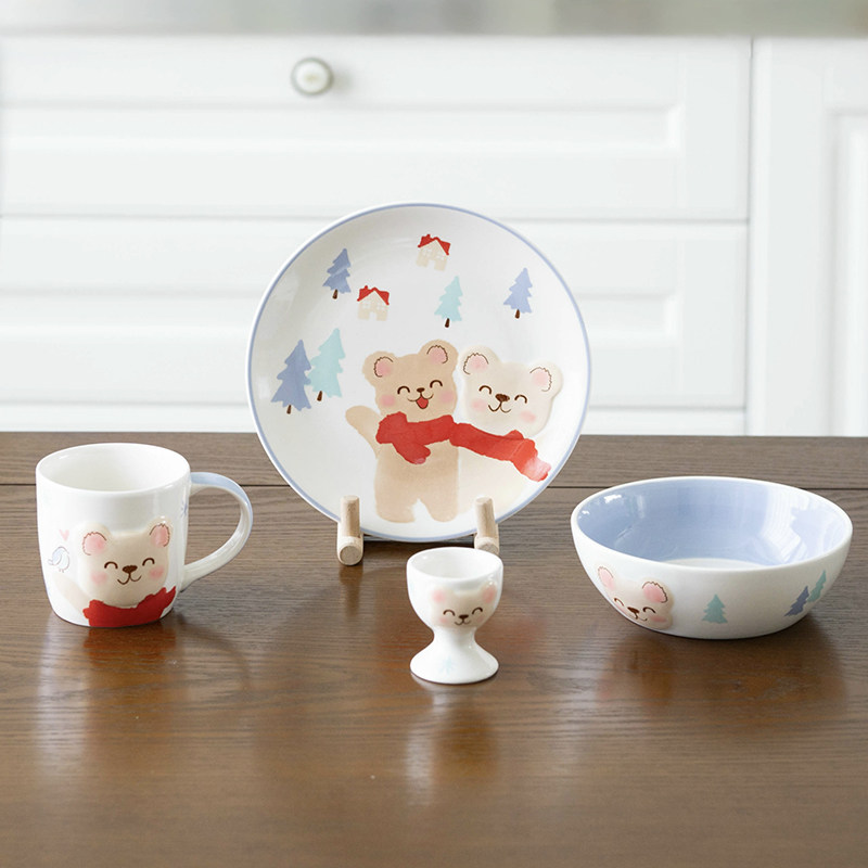 PAGOO儿童卡通陶瓷餐具套装泰国飞船饭碗马克杯餐盘可爱生日礼物