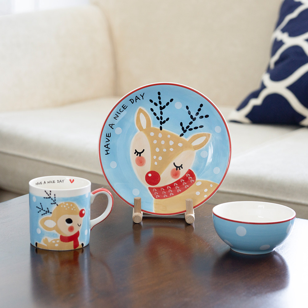 PAGOO儿童卡通陶瓷餐具套装泰国飞船饭碗马克杯餐盘可爱生日礼物
