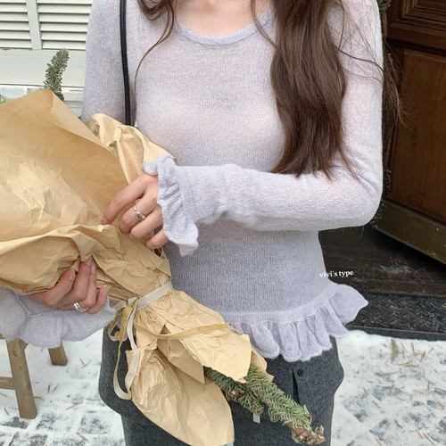 VIVIS TYPE-冬上新仿马海毛木耳边打底毛衣针织衫YS2-3253 - 图0