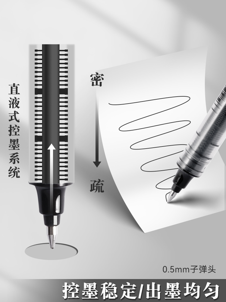 得力直液式走珠笔速干中性笔S656直液笔全针管型黑笔0.5mm黑色水笔直走液红笔教师用签字笔蓝色大容量刷题笔 - 图2