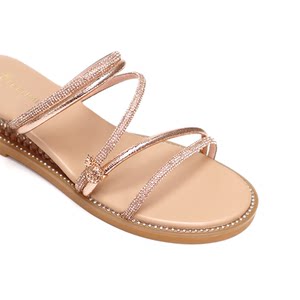 Teenmix天美意2024夏圆头露趾水钻坡跟中跟女鞋CTI19凉拖鞋CTI32