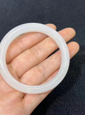 和田羊脂级白玉手镯女圆条羊脂白玉真玉手镯女款送妈妈礼物